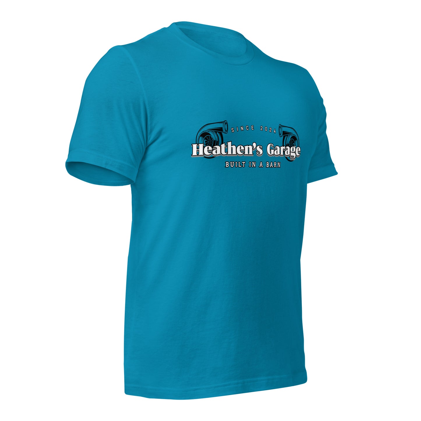 right side view blue shirt with logo