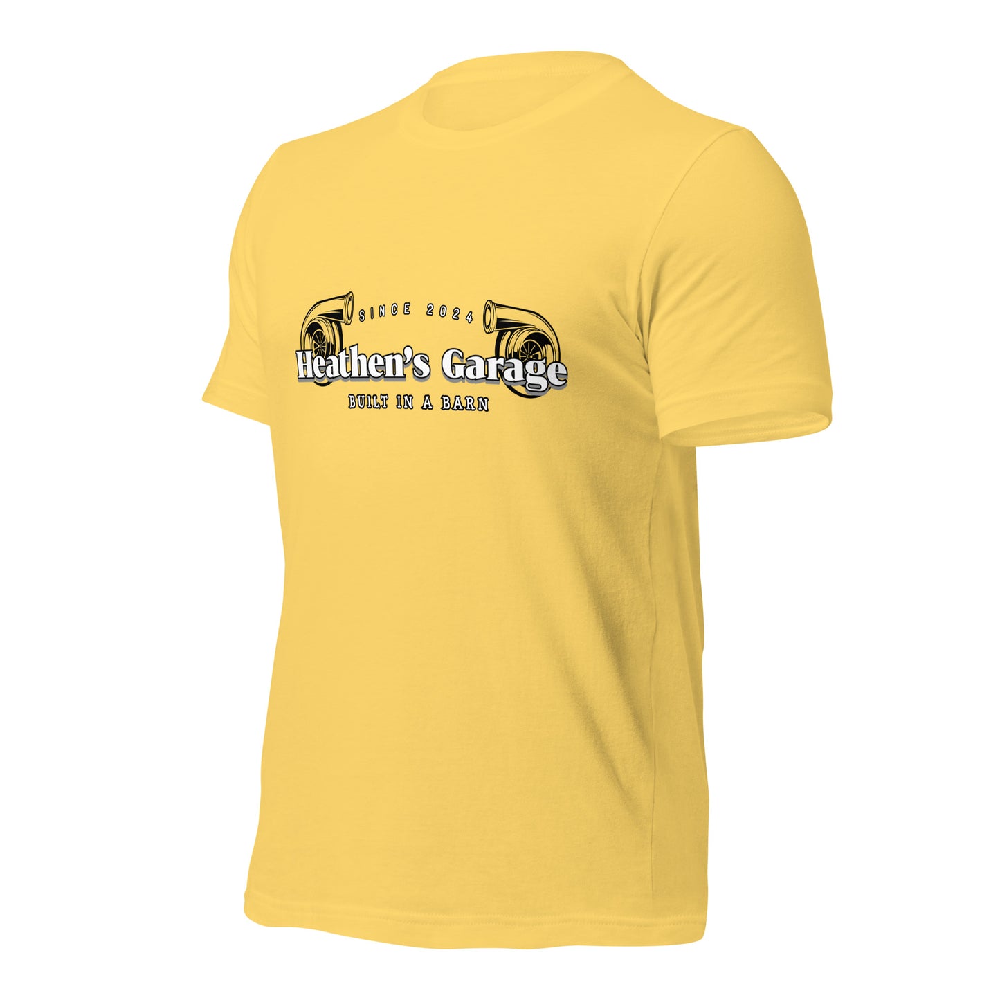 yellow shirt left view with logo