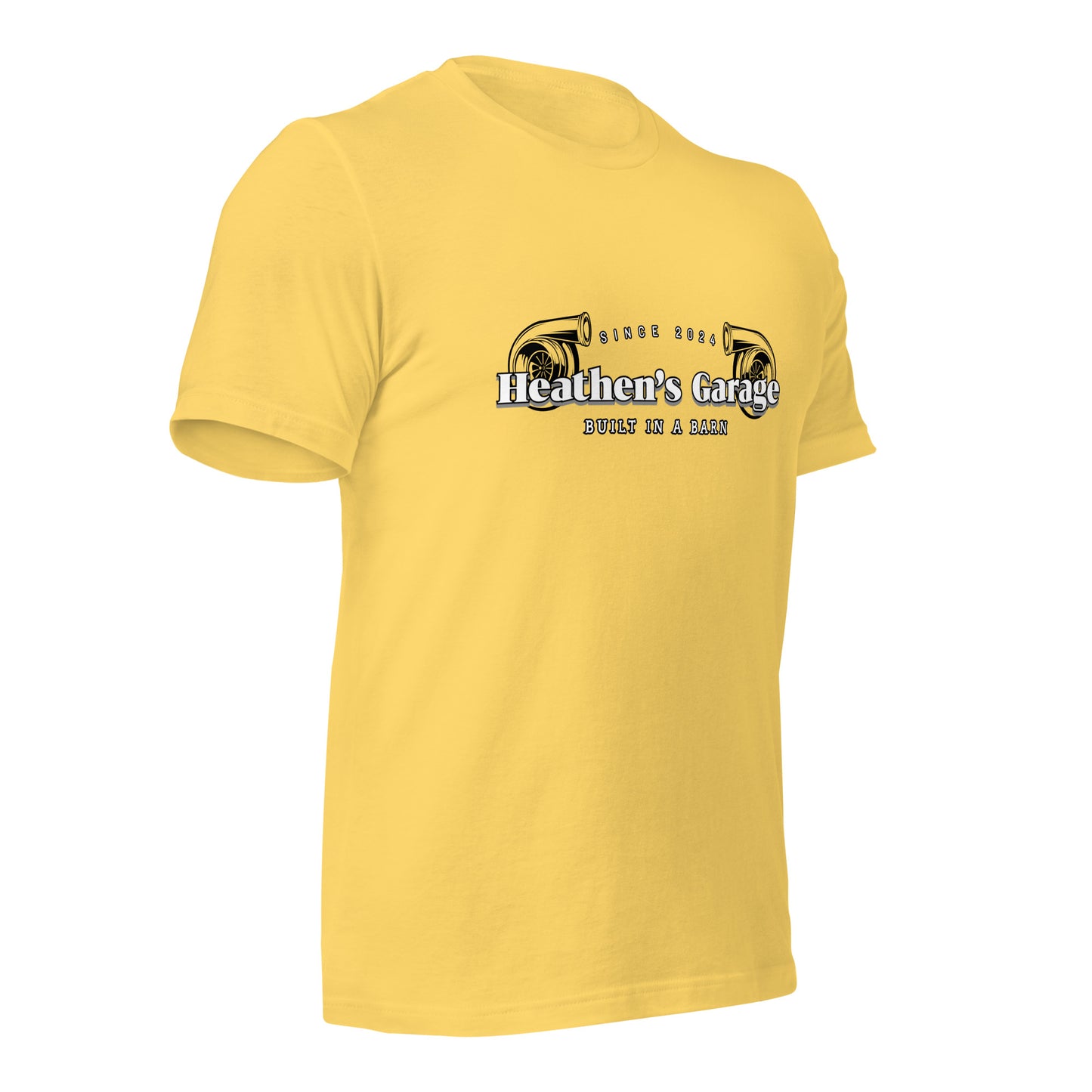 Right side view yellow shirt with logo